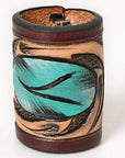 American Darling Western Hand Tooled Carved Genuine Leather Scarf Ring Brown Scarf Clasp Bandana Slide Bandana Cuff