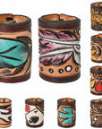 American Darling Western Hand Tooled Carved Genuine Leather Scarf Ring Brown Scarf Clasp Bandana Slide Bandana Cuff