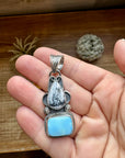 2 stone Pendant - Golden Hill turquoise, White Buffalo & Sterling Silver - option 3