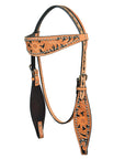 HILASON Western Horse Headstall Genuine American Leather Floral Tan