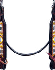 HILASON Western Horse Leather Headstall & Breast Collar Set Black Beaded