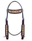 HILASON Western Horse Leather Headstall & Breast Collar Set Black Beaded