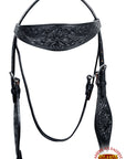 HILASON Western Horse Headstall Genuine American Leather Floral Black