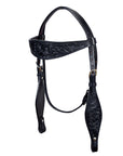 HILASON Western Horse Headstall Genuine American Leather Floral Black