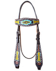 HILASON Western Horse Headstall Tack Genuine American Leather Hand Painted