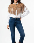 American Darling Western Leather Fringe Cape/Shawl Suede Yoke Tassel Jacket Vest