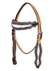 HILASON Western Horse Headstall Tack American Leather Tan W/ Black & White
