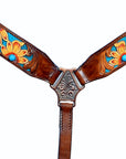 HILASON Western Horse Leather Headstall & Breast Collar Set Brown Sunflower