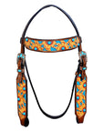 HILASON Western Horse Leather Headstall & Breast Collar Set Brown Sunflower