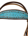 HILASON Western Genuine Leather Horse Headstall Tack Tan with Turquoise