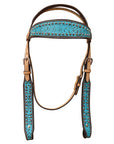 HILASON Western Genuine Leather Horse Headstall Tack Tan with Turquoise