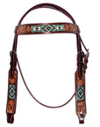 Hilason Western Horse Headstall Hand Tooled American Leather Tan