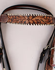 HILASON Western Horse Floral Hand Carved American Leather Headstall Brown