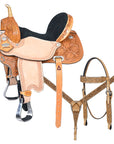 Tan HILASON Western Horse Saddle American Leather Barrel Flex Tree Trail