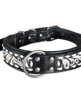 Hilason Heavy Duty Handpainted Genuine Leather Dog Collar Black with buckstich
