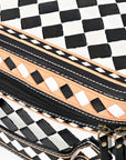 OHLAY Checkered Top Grain Leather Jewelry Box Case Bag Hand-Painted Black White