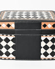 OHLAY Checkered Top Grain Leather Jewelry Box Case Bag Hand-Painted Black White