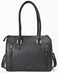 OHLAY High-Contrast Checkered Top Grain Leather Tote Bag Purse Black & White