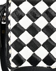 OHLAY Mini Checkered Leather Crossbody Bag Black & White Graphic Fringe Accent