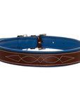 ExionPro Fancy Stitched Padded Leather Dog Collar - Blue Padding