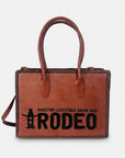 Heritage Rodeo Genuine Leather Black Embroidered Tote Bag Western Whipstitch Handbag | Houston Livestock Show and Rodeo