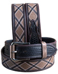 M&F Western Men's Black & Tan Argyle Pattern Belt Stitching & Silver Buckle