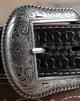 3D BELTS Brown Western Leather Belt with Woven Inlay & Antique Silver Buckle