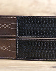 3D BELTS Brown Western Leather Belt with Woven Inlay & Antique Silver Buckle