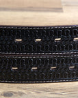 3D BELTS Brown Western Leather Belt with Woven Inlay & Antique Silver Buckle