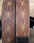 3D BELTS Brown Western Leather Belt with Woven Inlay & Antique Silver Buckle