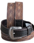 3D BELTS Brown Western Leather Belt with Woven Inlay & Antique Silver Buckle