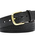 M&F Western Men's Black Basket Weave Leather Belt Gold Tone Buckle