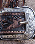 M&F Western Men's Tooled Brown Tan Suede Western Belt Star Conchos Silver Buckle