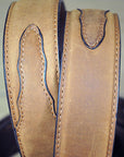 Rugged Tan Full-Grain Leather Belt Feathered Edge & Removable Silver Buckle