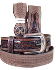 44 in 3D Belts 1 1/2 in Distressed Basket Weave Floral Leather Belt