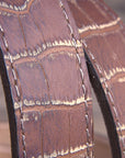 Vintage Brown Croc Print Leather Belt Single Stitch Engraved Silver Buckle