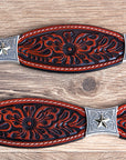 Cognac Brown Floral Embossed Full-Grain Leather Western Belt & Silver Buckle