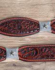 Cognac Brown Floral Embossed Full-Grain Leather Western Belt & Silver Buckle