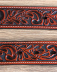 Cognac Brown Floral Embossed Full-Grain Leather Western Belt & Silver Buckle
