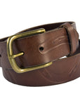 Noble Equestrian Ladies Pony Print Belt Genuine Leather Horseshoe Embossing & Removable Brass Buckle