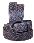 Noble Equestrian Classic Quilted Belt 2" Wide Full Grain Leather Contrast Stitching & Brass Hardware