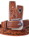 3D Western Men's Hand Tooled Full-Grain Leather Belt With Removable Buckle