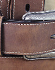 3D BELTS Men's Brown Leather Western Concho Belt Leaf Stitching Silver Buckle