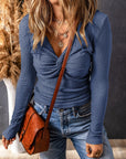Alice Textured Twist Front V Neck Long Sleeve Top