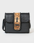 Laurel Rodeo Hand-Tooled Genuine Leather Crossbody Shoulder Bag Black | Houston Livestock Show and Rodeo