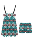 Teal Aztec Swim Dress & Shorts Set