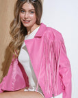 Faux Leather Moto Fringe Jacket
