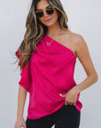Madelynn Asymmetric Shoulder Ruffle Sleeve Blouse