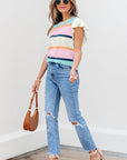 Yasmin Striped Flutter Sleeve Patchwork Top