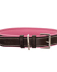 ExionPro Fancy Stitched Padded Leather Dog Collar - Pink Padding